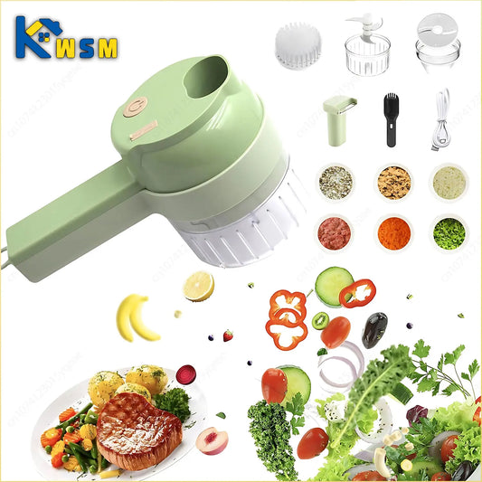 4 in 1 Multi-function Vegetable Processing Machine Portable Vegetable Cutter Set USB Electric Masher Kitchen Appliances